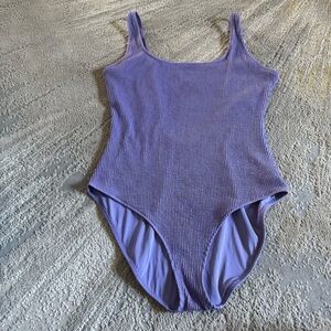 Aerie one piece swimsuit bathing suit purple crinkle full coverage scoop neck XL